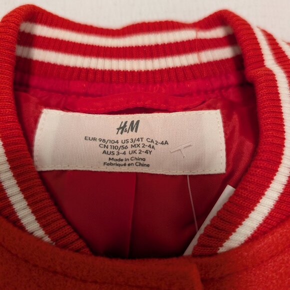 H&M Red/White Varsity Jacket 3–4T – New York Style, NWT - Picture 5 of 6